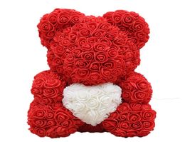 Drop 40cm With Heart Teddy Bear Red Rose Flower Artificial Soap Flower Decoration Women Valentines Gift to Girlfriend9872553