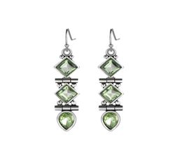 New Green Quartz Long Paragraph Chandelier Earrings LuckyShine Retro Silver Geometric Earrings Wedding Fashion Jewellery for Women8334266