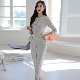 Work Dresses Women's Skirt Suit Professional Tweed Jacket 2024 Spring / Autumn Winter Ladies 2 Piece