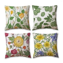 Pillow Custom Flowers Plants Case Living Room Sofa Decorative Cover For Home 45x45cm Printed Yellow Green