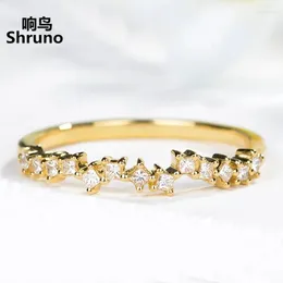 Cluster Rings Shruno Solid 14K 585 Yellow Gold Natural Diamonds Engagement Ring For Women Half Eternity Princess Cut Wedding Band Bridal