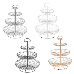 Plates 3 Tier Fruit Basket Metal Bowls Wrought Iron Stand Holder Countertop Storage For Kitchen Party