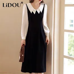 Casual Dresses Spring Summer Elegant Fashion All-match Patchwork Midi Dress Female Long Sleeve Oversized Temperament Robe Sweet Vestido