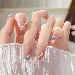 Handmade Wearing Nail Charm Press on Nail with Crystals Long Supply Popular Popular Fragmented Diamond Butterfly Sparkling Powder Finished Nail Tips Jelly Gel 193