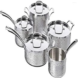 Cookware Sets 9-Piece Stainless Steel Set Triple-Ply Construction Heat Surround Technology Tightfitting Covers Cool Grip Handles