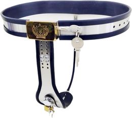 BDSM Female Stainless Steel Chastity Belt Device Adjustable Lock Adult Sex Toys for Woman (Color : Blue, Size : 90-110cm)