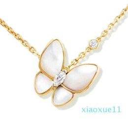 Designer Jewellery Two butterfly Pendant Necklaces for women rose gold diamond Red Bule White Shell stainless steel platinum Wedding gift