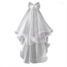 Bridal Veils Wedding Veil With Metal Comb Hair Accessories For Flower Girl 2 Tier Longest Tulle 28" Embellished Bow