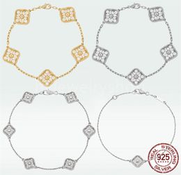 VAC 4 Four Leaf Clover Designer Pendant chain bracelet luxury Necklaces Stud Earring Vintage 925 Sterlling Silver 18K Yellow Gold 1376612