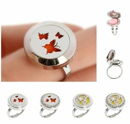 Butterfly 20mm Essential Oils 316L Stainless Steel Silver Aromatherapy Diffuser Locket Ring with Rhinestones drop 2519566