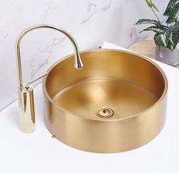 KTV WashBasin el Villa Art Basin Round Above Counter Basin Bathroom Sink Bowl Small Size Gold 304 Stainless Steel Wash Basin1348018