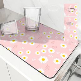 Table Mats Absorbent Tableware Dish Drying Daisy Desk Drain Pad Heat Resistant Counter Top Mat Non-slip Draining Placemat Kitchen