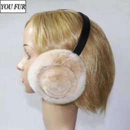 Berets Rex Fur Earmuff Women's Autumn And Winter Warm Earmuffs Real Ear Cover Warmer Muffs