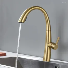 Kitchen Faucets Brushed Gold Pull Out Faucet Grey Sink Mixer Tap 360 Degree Rotation Torneira Cozinha Taps