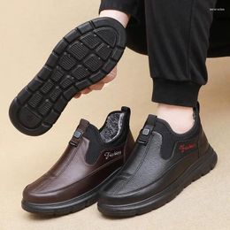 Boots Winter Male Cotton Shoes Plush Warm Dad Men's Waterproof On-slip Soft Sole Comfortable Thicken Leather Casual Men
