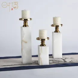 Candle Holders Natural Marble Golden Metal Church Wedding Centrepieces Candlestick Party Christmas Bar Home Decoration