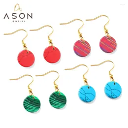 Dangle Earrings ASONSTEEL Green Blue Turquoise Round Stone Drop Piercing Gold Colour Stainless Steel For Women 2024 Trending Jewellery