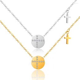 Pendant Necklaces FYSARA Luxury Zircon Round Necklace Catholic Cross Chain Religion Collier Gold Color Jewelry Christmas Gift