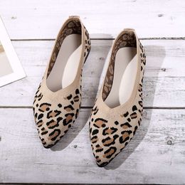 Elegant Houndstooth Knitted Ballet Flats Woman Point Toe Mesh Moccasins Ladies Big Size Leopard Loafers Soft Driving Shoes