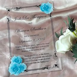 Party Supplies Transparent Acrylic Custom Wedding Invitation Souvenirs Light Blue Birthday Invite Gift For Guests Decoration 10Pcs