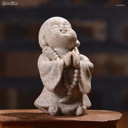 Decorative Figurines Resin Sandstone Cute Little Monk White Buddha Maitreya Ornament Home Office Decor Tea Pet