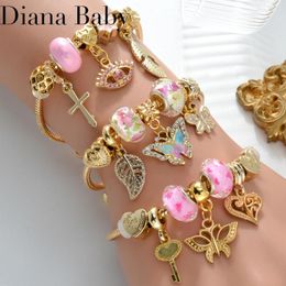 Link Bracelets Gold Colour Stainless Steel Bracelet Y2K Colourful Enamel Butterfly Charms For Women DIY Jewellery Production