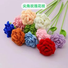 Decorative Flowers Milk Cotton Crochet Bouquet Hand-knitted 10 Stems Roses Sumflowers Finished Item Eternal Home Party Decoration Gift