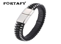 New Punk Rock Men Jewellery Stainless Steel Bead Chain Braided Leather Bracelet Male Personalised Bracelets Bangle Man Gift PS03989335545