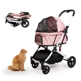 Cat Carriers Pet Stroller Folding And Dog Carrier With Safety Belt Storage Basket Breathable Mesh Windows Steel Frame 33lb Capacity