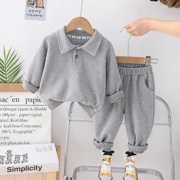 Clothing Sets Baby Boy Suit 2024 Spring Boys And Girls Casual Waffle Lapel Long Sleeve Hoodies Pants Two Piece Childrens Set