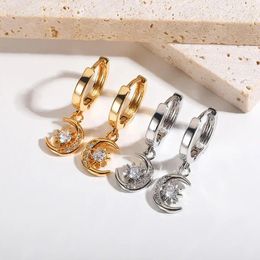 Dangle Earrings 2024 Zircon Stainless Steel Hoop Shining Star Moon For Women Wedding Jewellery Gift Fashion Pendants