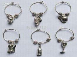 Factory Antique Silver Zinc Alloy Wine Glasses Charms Vineyard Style Party Decoration Prom Gift40078324200014