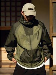 Men's Jackets Contrast Colour Patchwork Hooded Jacket Men Sun Protection Summer Loose Casual Coat Quick Drying UV Resistant Outerwear