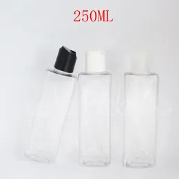 Storage Bottles 250ML Transparent Square Plastic Bottle Disc Top Cap 250CC Shampoo / Lotion Packaging Empty Cosmetic Container