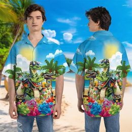 Men's Casual Shirts Harajuku Fashion Crocodile Graphic Beach Shirt Hawaiian Animal For Men Cartoon Alligator Lovers Button Tops Y2k Blouses