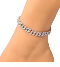 Fashion Womens Anklets Bracelet Iced Out Cuban Link Chain Anklets Bracelets Gold Silver Pink Diamond Hip Hop Anklet Jewelry3249629