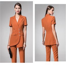 Orange Mother of the Bride Dresses 2 Pieces Long Sleeve Formal Outfit For Weddings Tuxedos Suits Jacket Pants 2194