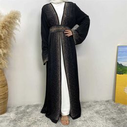 Ethnic Clothing Fashion new Middle East Muslim ironing drill cardigan robe Arab Turkish women Dubai explosion womens elegant jumpsuit T240510