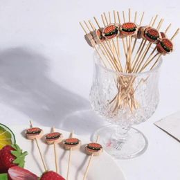 Forks 100Pcs Burger Decorated Bamboo Sticks Disposable Fruit Snack Skewers Party Buffet Picks Sandwich Decor