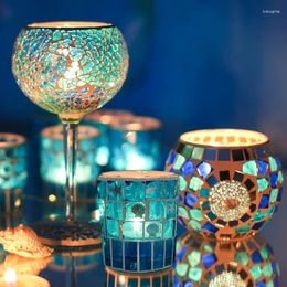Candle Holders Nordic Mediterranean Mosaic Romantic Candlelight Dinner Glass Holder Cup Decoration Valentine's Day Wedding Props