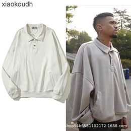 Rhude High End 디자이너 새로운 스타일의 단색 폴로 풀오버 스웨터 하이 스트리트 캐주얼 폴로 셔츠 남자 1 : 1 오리지널 레이블