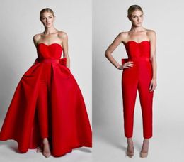 Stylish Red Jumpsuit Prom Dresses Sweetheart Strapless Satin Waistband Black White Weddings Guest Dress Evening Gowns Removable Sk6466246