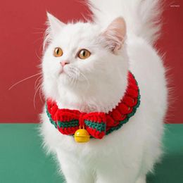 Dog Apparel Pet Cat Bows Collar Knitted Adjustable Kitten Puppy Necklace Scarf With Bells Neck Christmas Dress Up Accessories