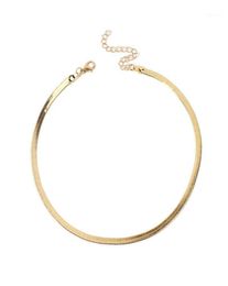 2021 Gold/Silver Plated Adjustable 5MM Flat Chain Herringbone Choker Necklace Simple Dainty Jewellery for Women 15" Chocker18904690
