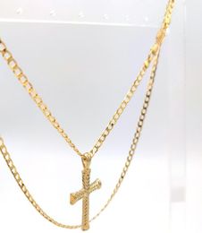 24 K REAL GOLD FILLED CROSS PENDANT NECKLACE Curb LENGTH CHAIN 60 CM6161077