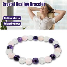 Strand Crystal Healing Bracelet Combination Of Amethyst Clear Quartz Rose Round Elastic 8mm 1Pc