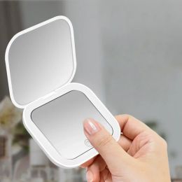 NEW 2024 Mini Handheld Pocket Mirror Portable with LED Lights, 2X Magnifying for Mini Handheld Pocket Mirror