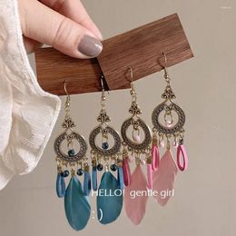 Dangle Earrings Beaded Long Tassel Ear Drop Korean Style Ethnic Bohemia Fashion Jewellery Feather