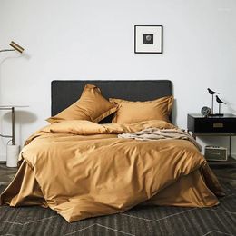 Bedding Sets Light Luxury Cotton Long Staple Four Piece Set Simple Solid Color Contrast Bed Sheet Fitted Quilt Cover