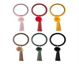 Wristlet key chain bracelets Pom Pom Key Ring Tassether Keychain Key chain Bangle for Women Girll Lea8325687